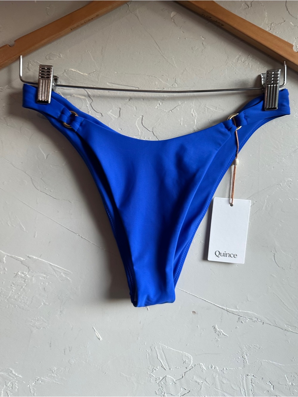 Quince Blue Gold Ring High Leg Bikini Bottom NWT Cheeky Resort Swim Small